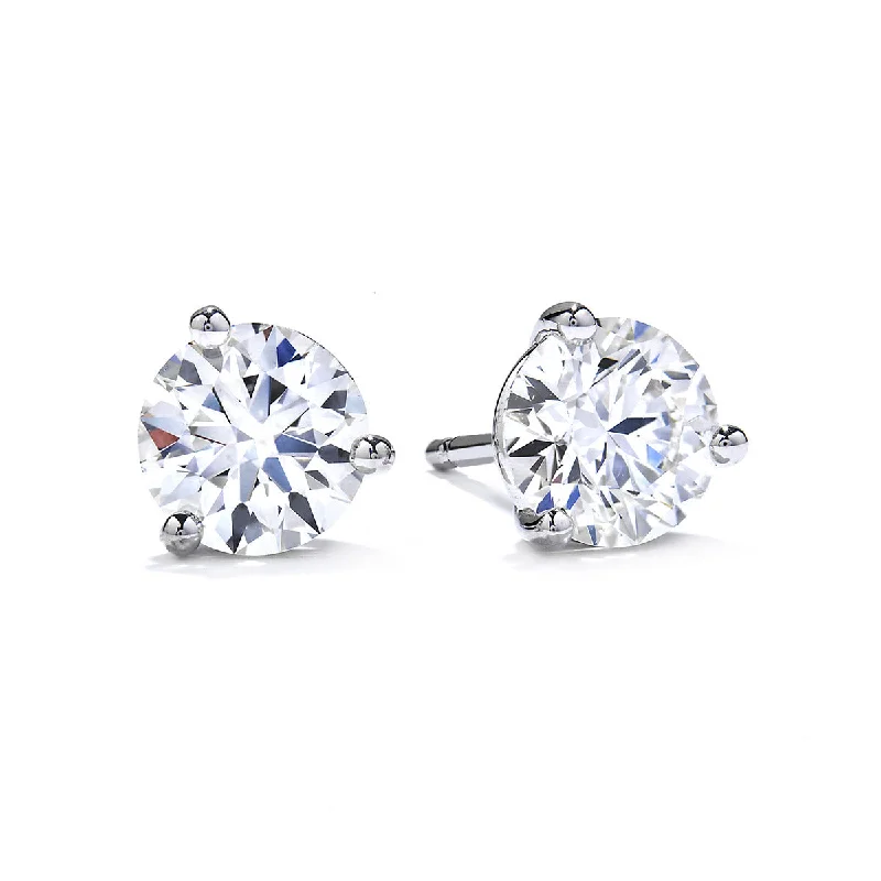 women’s cute earrings-Platinum Three-Prong Stud Earrings