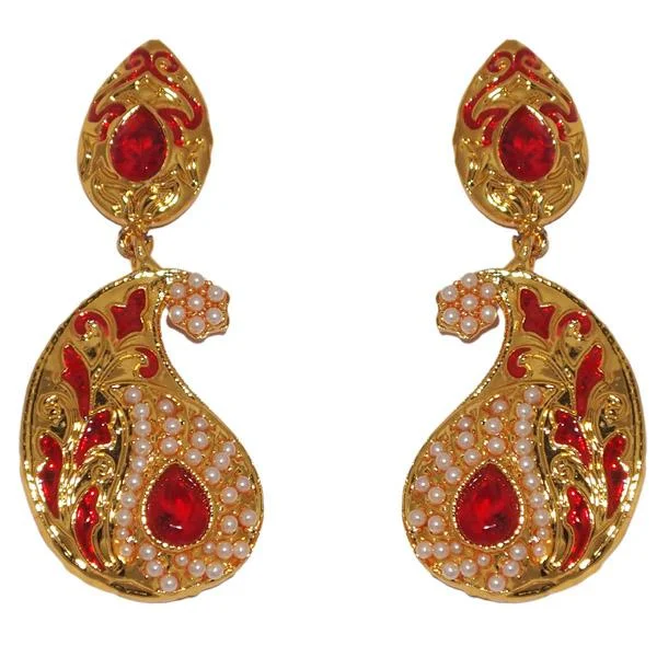 women’s large hoop earrings-Kriaa Red Meenakari Gold Plated Dangler Earrings - 1303120