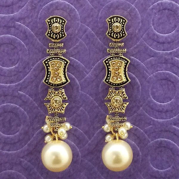 women’s luxury diamond earrings-Kriaa Antique Gold Plated Brown Stone Pearl Dangler Earrings - 1312041