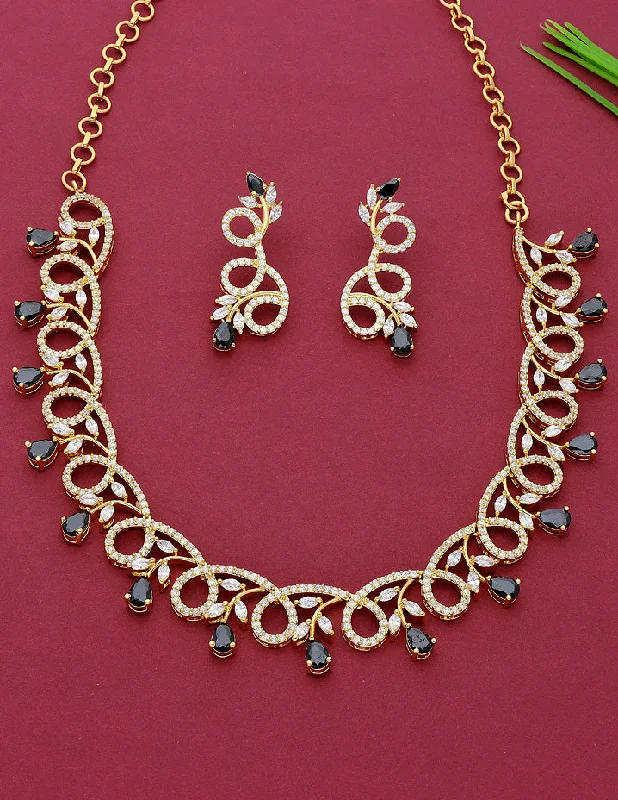 women’s art deco necklaces-Designer Gold Plated Zirconia Necklace Set