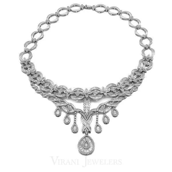 women’s pearl and diamond necklaces-29.67CT Diamond Chandelier Necklace in 18K White Gold W/Infinity Design Accents