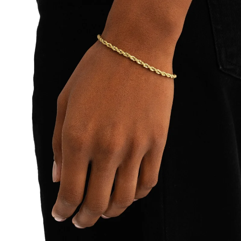 women’s stackable bracelets-3mm Rope Bracelet Gold