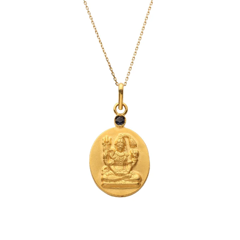 women’s bold statement necklaces-18kt Gold Shiva Pendant Necklace Mounted with Blue Sapphire