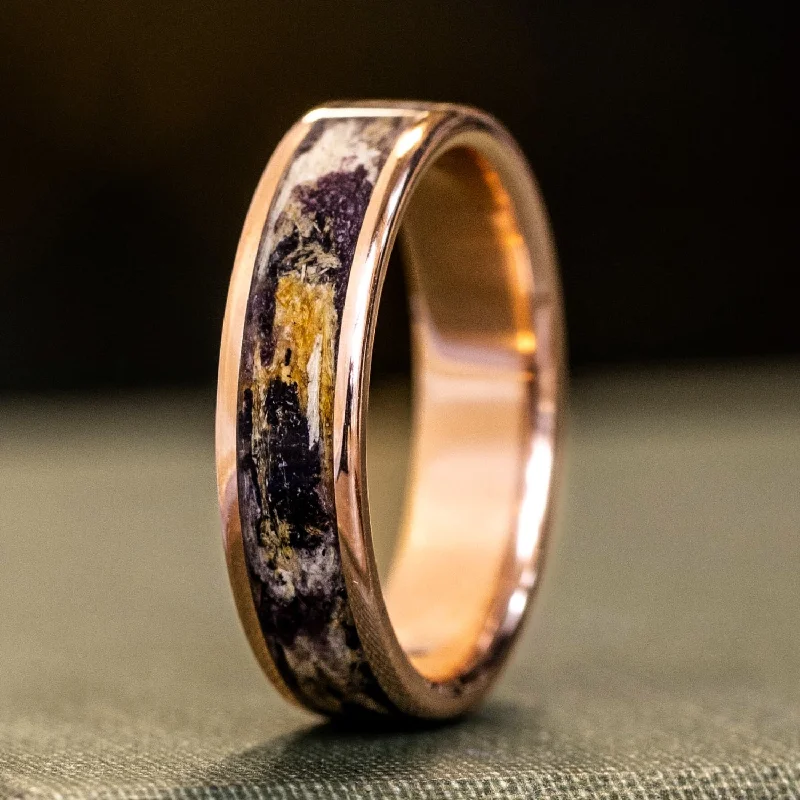 women’s custom-made engagement rings-The Renoir | Men's Gold Wedding Band with Lilacs & Chrysanthemums