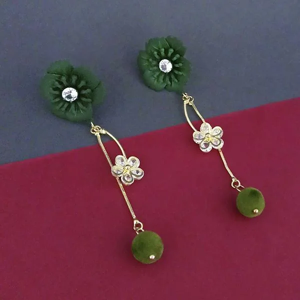 women’s drop earrings-Urthn Green Floral Austrian Stone Dangler Earrings  - 1315706F