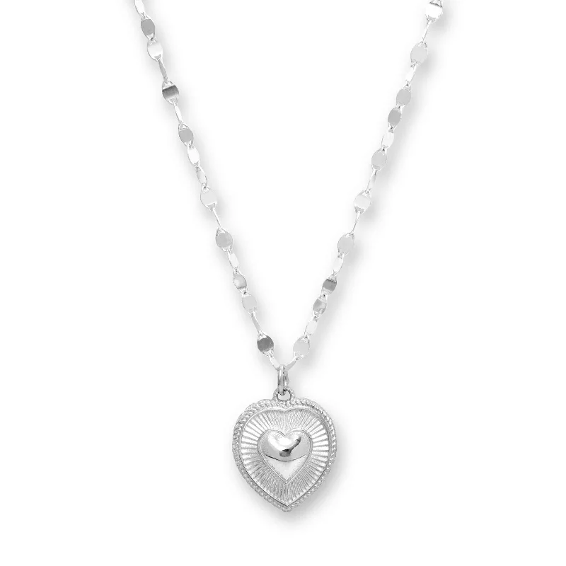 women’s romantic necklaces-Heart Pendant on Mirror Link Necklace, Sterling Silver