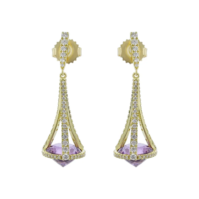 women’s pearl drop earrings-Pastel Diamond Chandelier Amethyst Drop Earrings