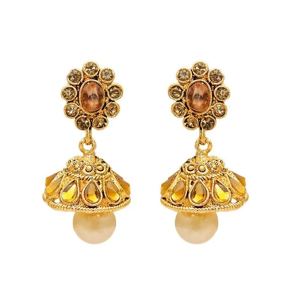 women’s sapphire earrings-Kriaa Gold Plated Austrian Stone Kundan Jhumki Earrings - 1307604