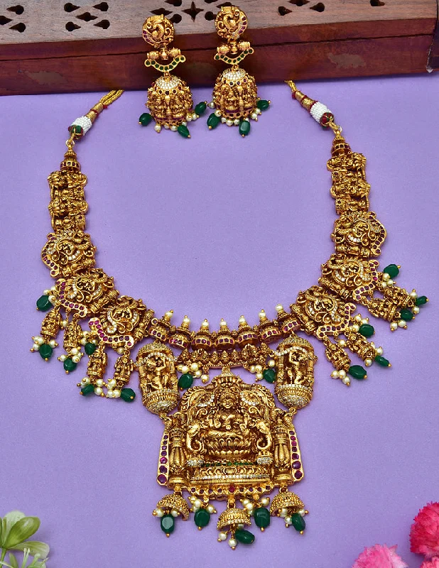 women’s designer necklaces-Antique Muhurtham Lakshmi Devi Grand Necklace Set