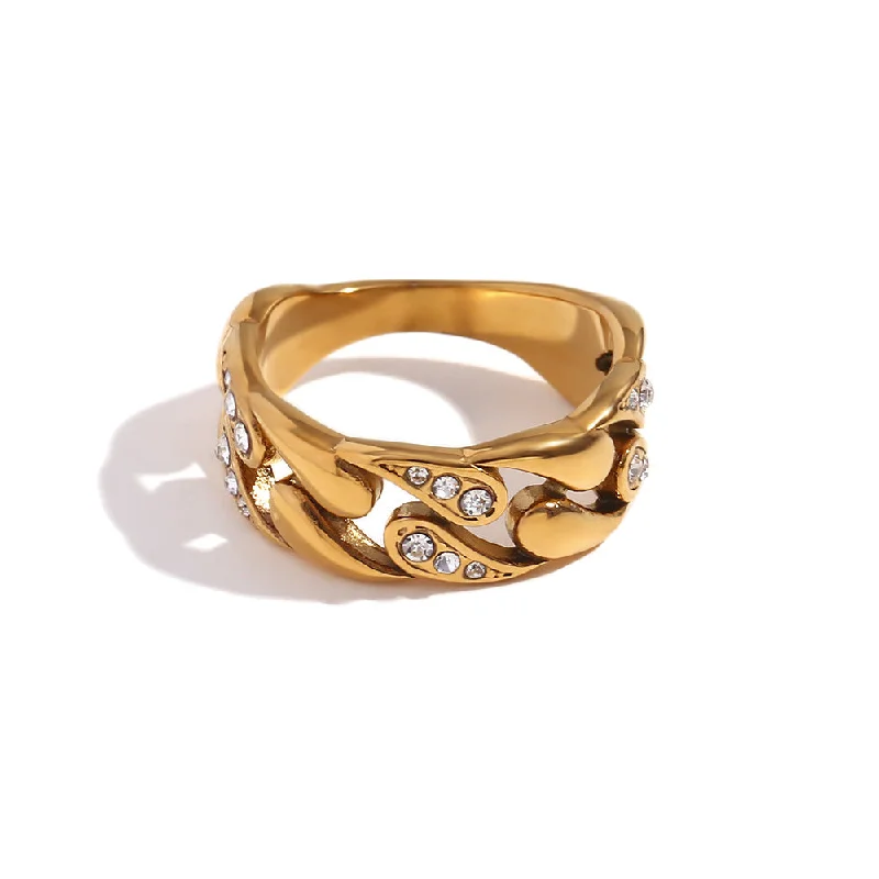 Waterdrop Pattern Interwoven Diamond Ring - Gold - Size 6