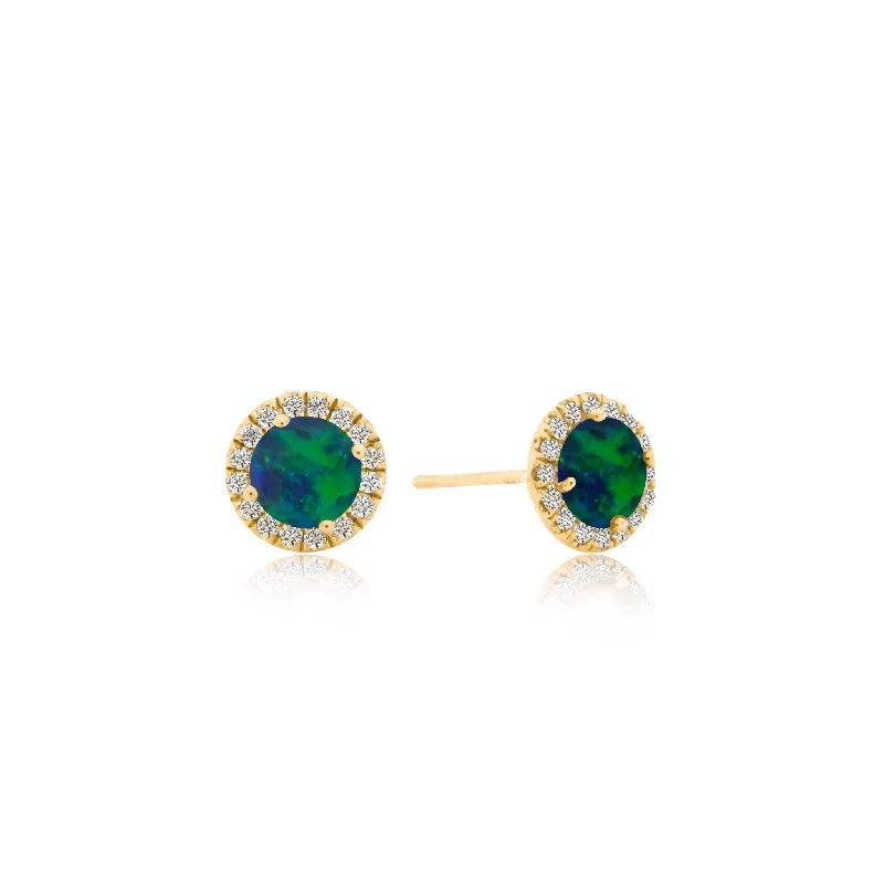 women’s vintage diamond earrings-Yellow Gold Opal Stud Earrings