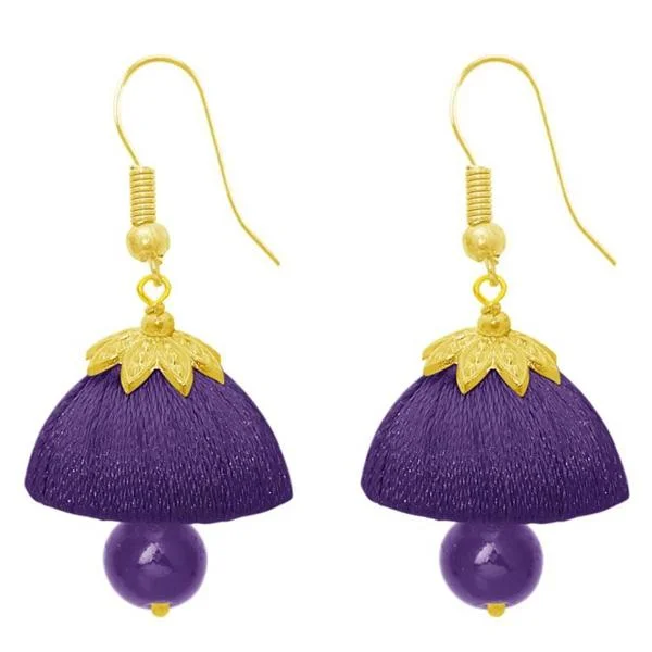 women’s gold hoop earrings-The99jewel Purple Pearl Drop Gold Plated Thread Jhumki