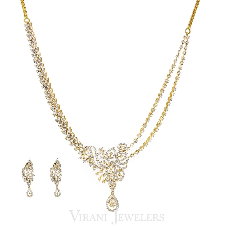 women’s romantic necklaces-7.03CT Statement Diamond Necklace and Earrings set in 18K Yellow Gold