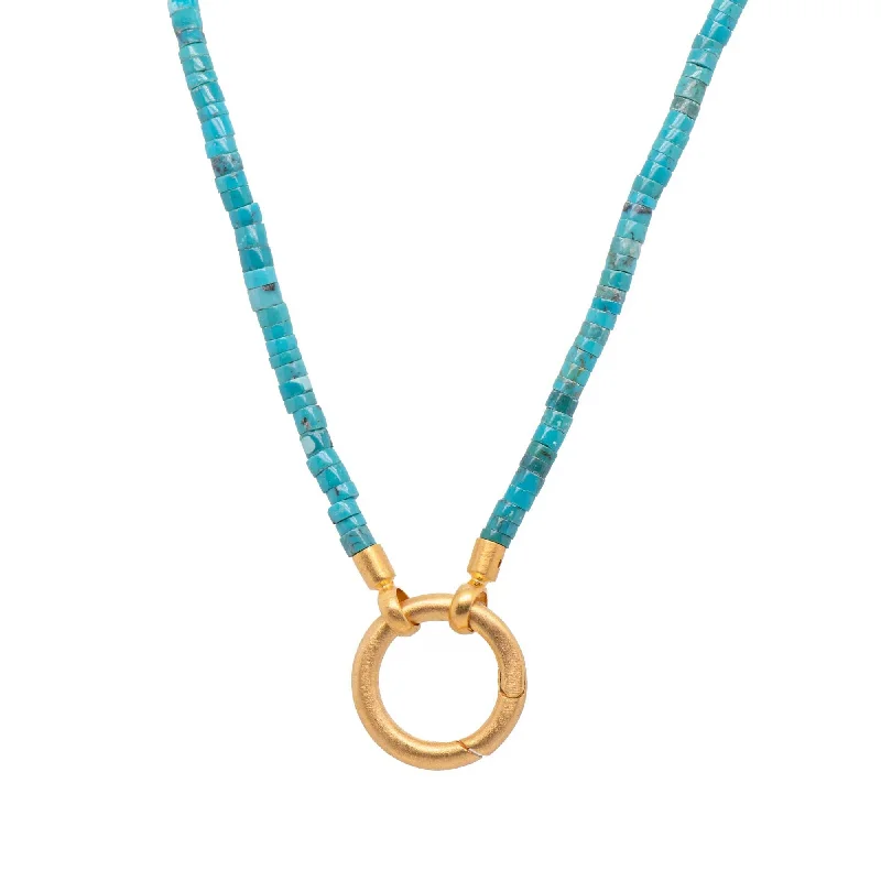 women’s heart-shaped necklaces-Turquoise Bead Necklace with Ring Clasp, 24 Karat Vermeil