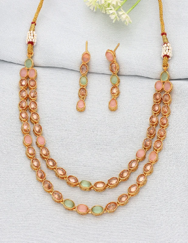 women’s bar necklaces-Designer 2 Layerd Kundan Necklace Set