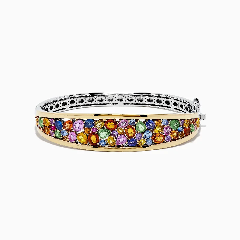 women’s classic bangles-Watercolors Sterling Silver & 18K Gold Multi Sapphire Bangle