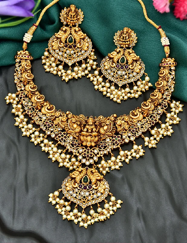 women’s star necklaces-Antique Lakshmi Devi Design Guttapusalu Necklace Set