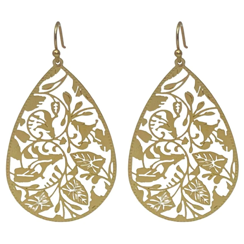 women’s butterfly earrings-Floral Leaf Teardrop Earrings