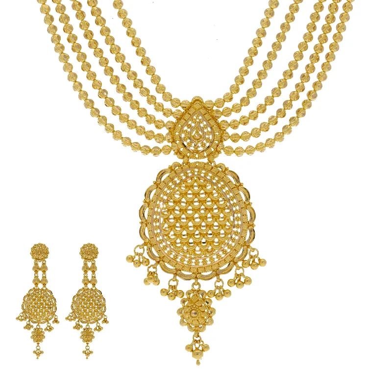 women’s multicolored necklaces-22K Yellow Gold Necklace & Earrings Set W/ Multi Ball Strands & Dream Catcher Pendants