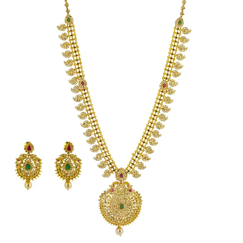 women’s casual necklaces-22K Yellow Gold Uncut Diamond Necklace & Earrings Mango Set W/ 21.9ct Uncut Diamonds, Emeralds, Rubies & Pearls