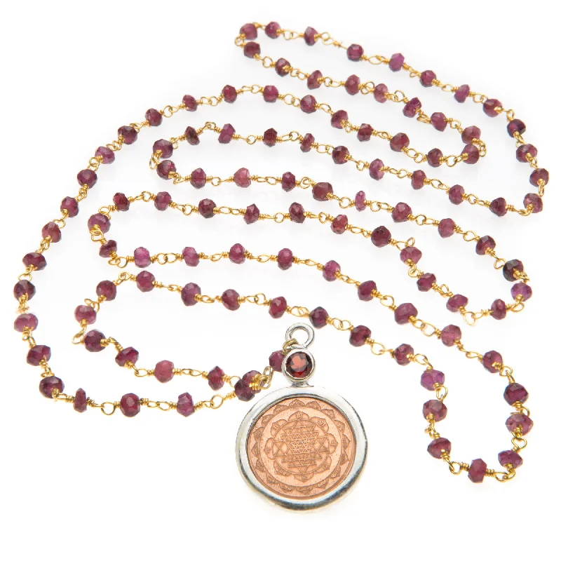 women’s luxury necklaces-Garnet Sri Yantra Necklace