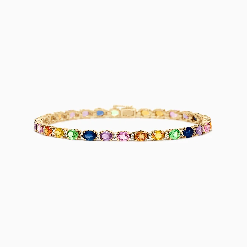 women’s sparkly bangles-Watercolors 14K Gold Multi Sapphire and Diamond Bracelet, 8.96 TCW