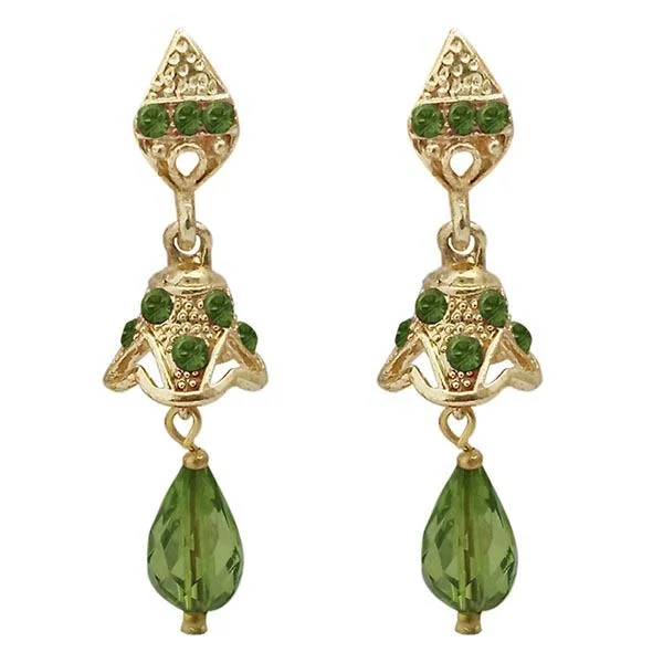 women’s boho earrings-Kriaa Gold Plated Green Austrian Stone Jhumki Earrings - 1313704C