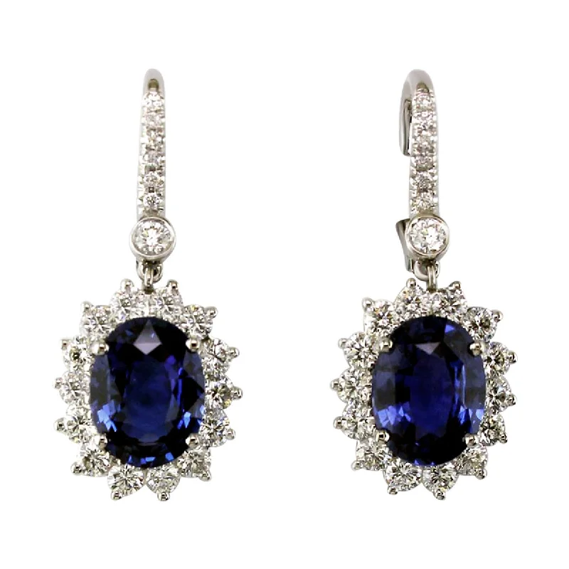 women’s star earrings-Platinum Sapphire Diamond Earrings