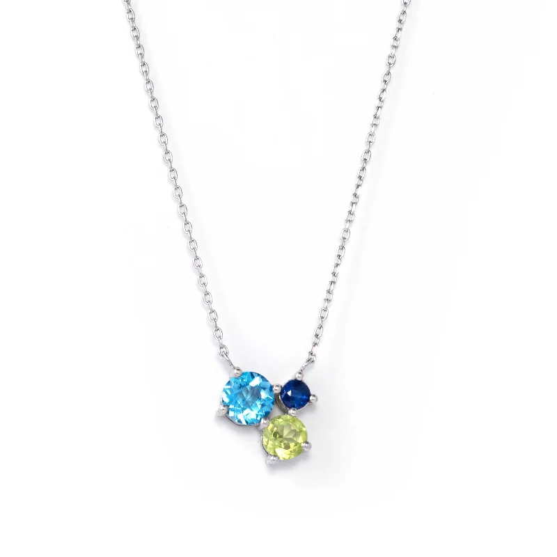 women’s pearl-studded necklaces-Blue Topaz, Peridot and Sapphire Necklace, Sterling Silver