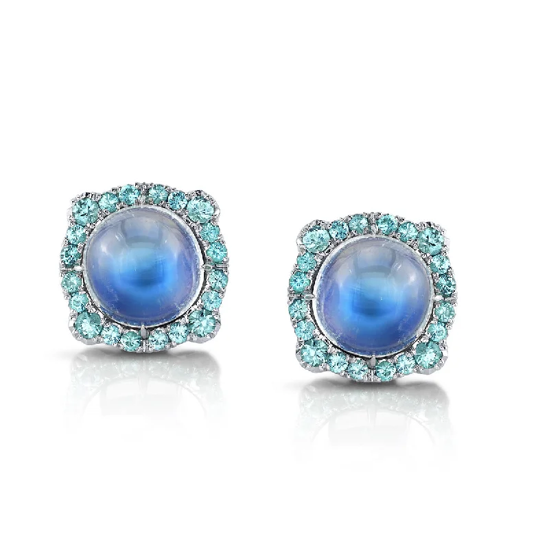 women’s teardrop earrings-Moonstone and Para√≠ba Tourmaline Stud Earrings