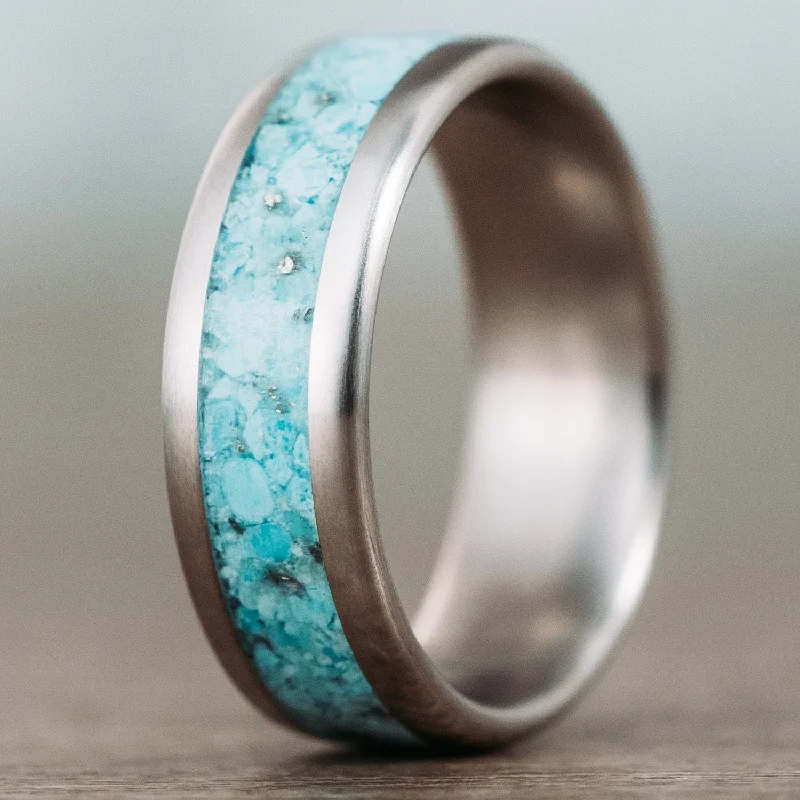 women’s unique engagement rings-The Open Sky | Men's Turquoise and Titanium Wedding Band