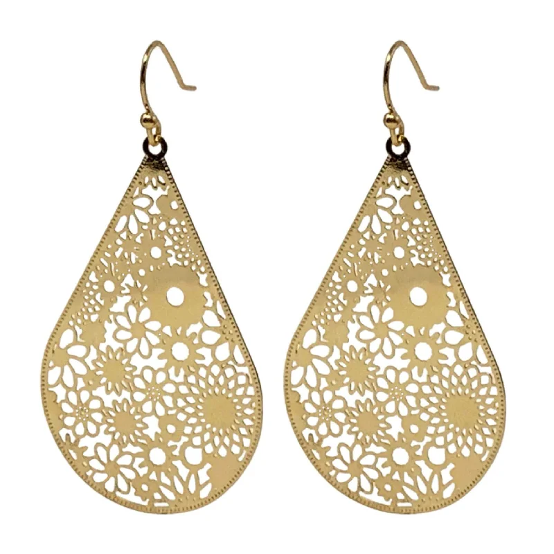 women’s statement earrings-Delicate Flower Pattern Teardrop Earrings