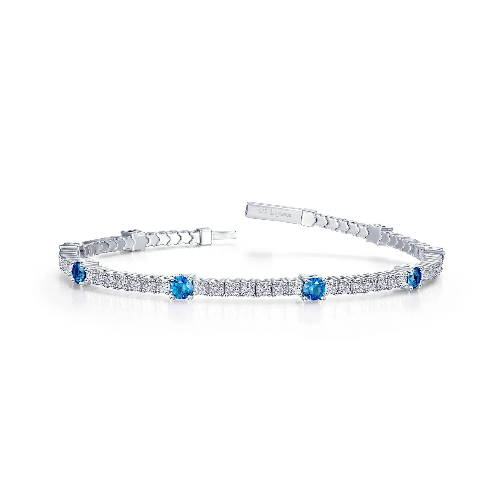 women’s tennis bracelets-Lafonn Simulated Diamond Blue Topaz Station Flexible Tennis Bracelet B0196BTP68