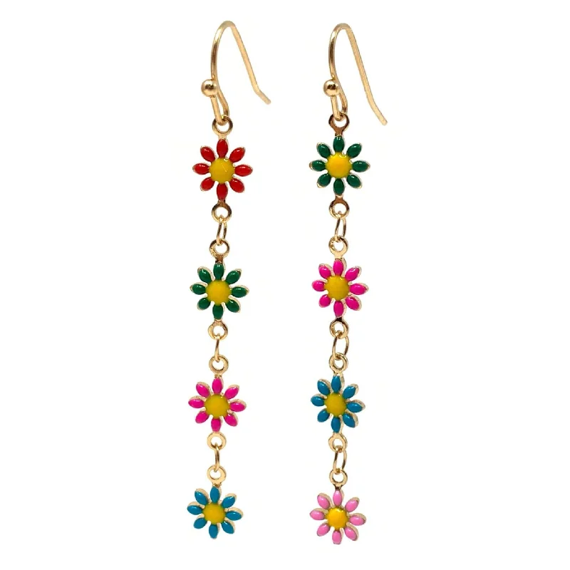 women’s chic earrings-Colorful Daisy Flower Dangle Earrings