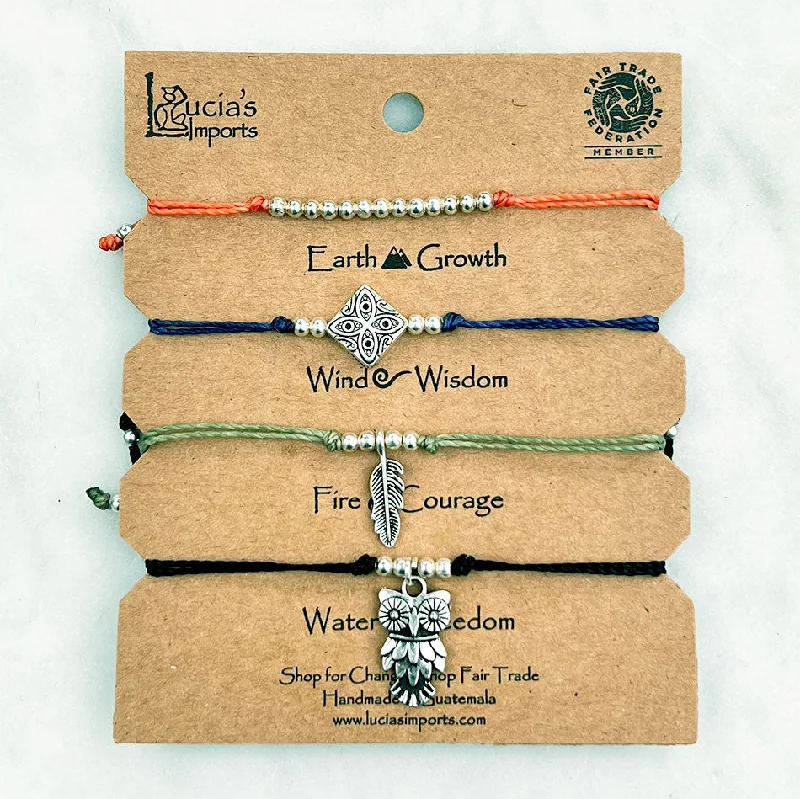 women’s sparkling bangle bracelets-Growth Wisdom Courage Freedom Bracelet Set - Owl, Guatemala