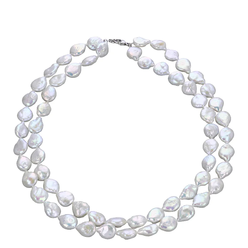 women’s circle necklaces-Keshi Cultured Pearl Double Strand Necklace, 16 Inches, Sterling Silver