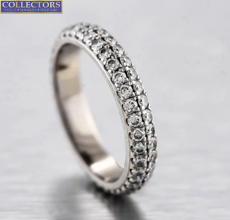 women’s modern engagement rings-Ladies 14K White Gold 1.40ctw Diamond Double Row Eternity Wedding Band Ring