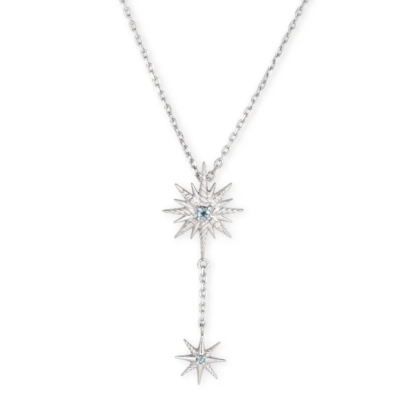 women’s gold-plated necklaces-Double Starburst Diamond Necklace, Sterling Silver