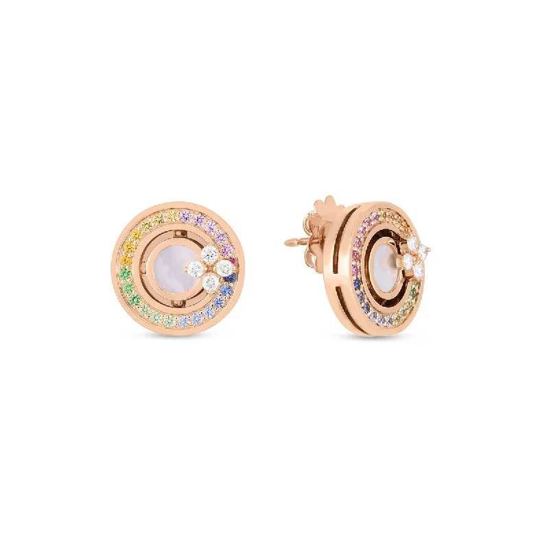 women’s drop earrings-Rainbow Stud Earrings with Sapphires, Diamonds and Mother of Pearl