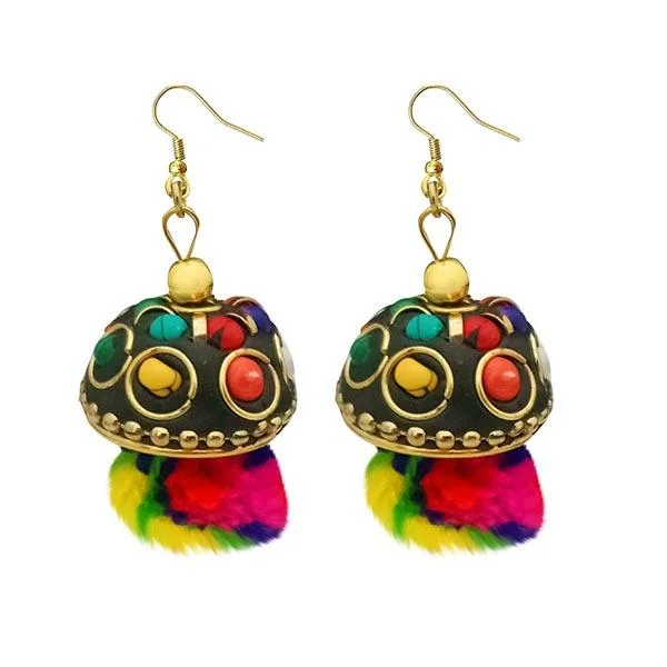 women’s chandelier earrings-Kriaa Gold Plated Multi Beads Pom Pom Earrings - 1308325