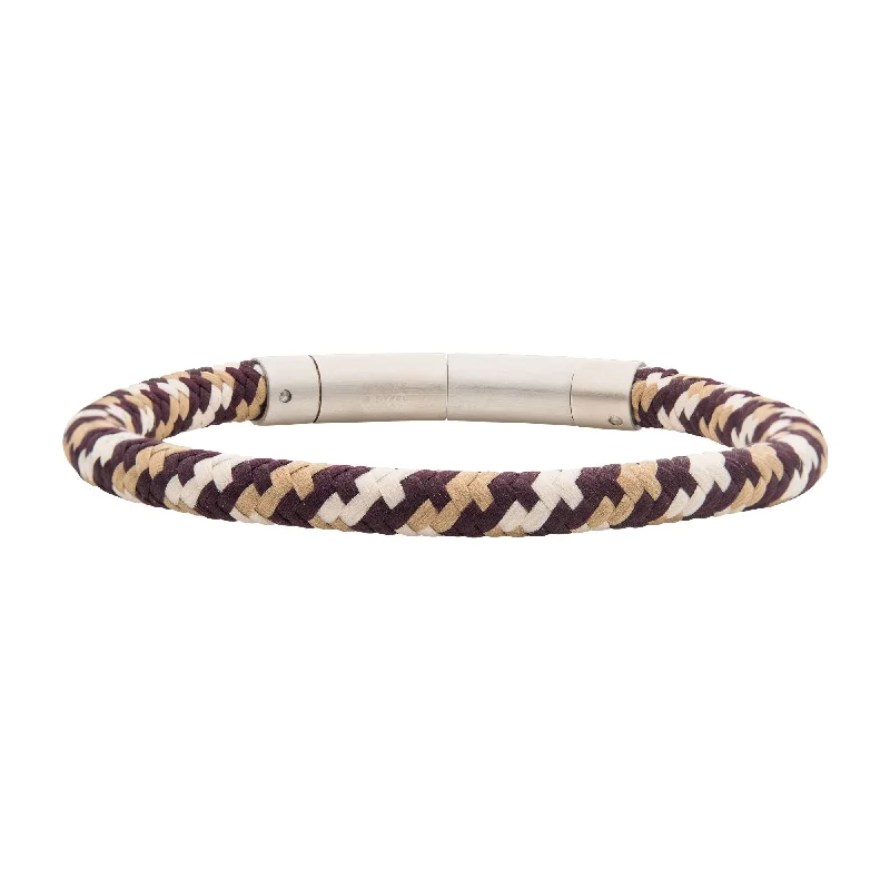 women’s personalized bangles-6mm Brown, Beige & Dark Brown Nylon Cord Bracelet BRNYLON-BBW