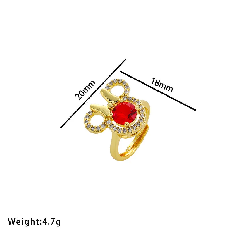 524 Gold Red Zirconia Mickey Ring