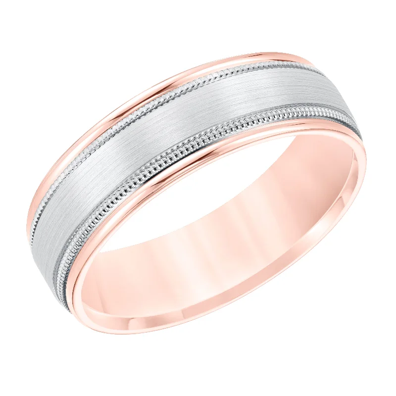 women’s wedding and engagement rings-White Titanium & Rose Gold 6.5mm Men's Wedding Band