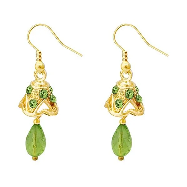 women’s vintage-style earrings-Kriaa Gold Plated Green Austrian Stone Jhumki Earrings - 1313706E