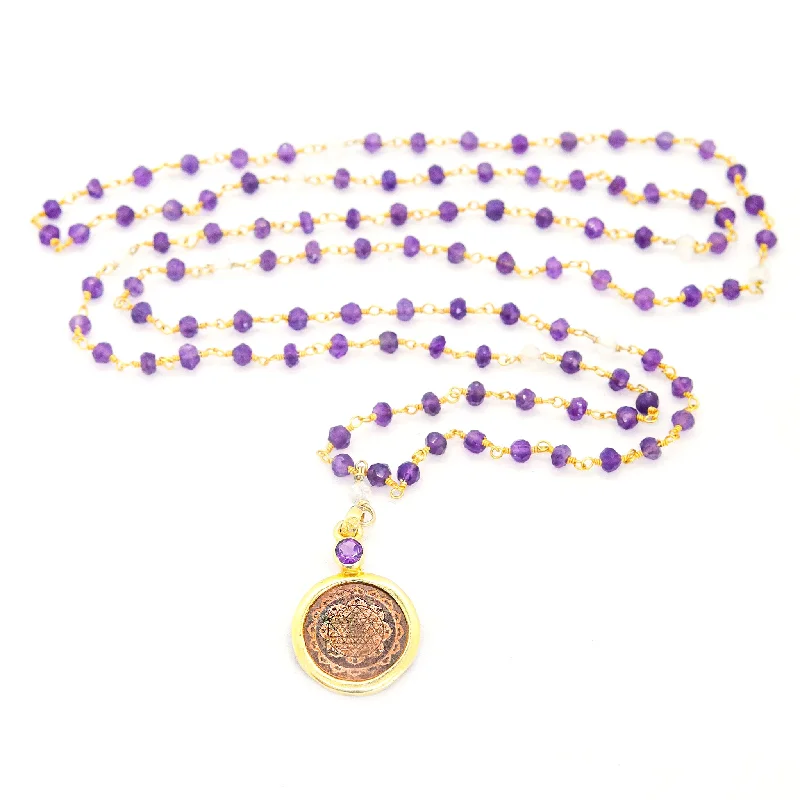 women’s custom engraved pendants-Amethyst and Crystal Sri Yantra Necklace bc