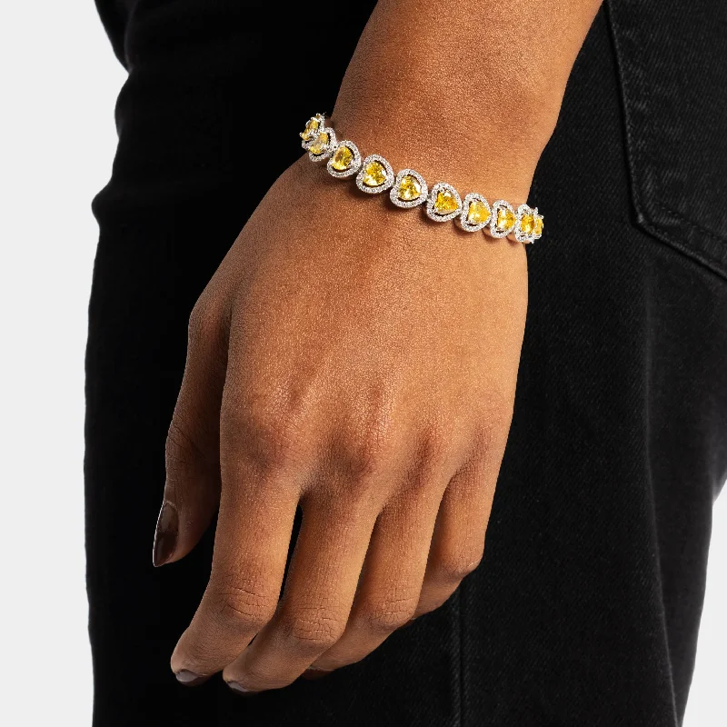 women’s pearl bracelets-Canary Heart Tennis Bracelet