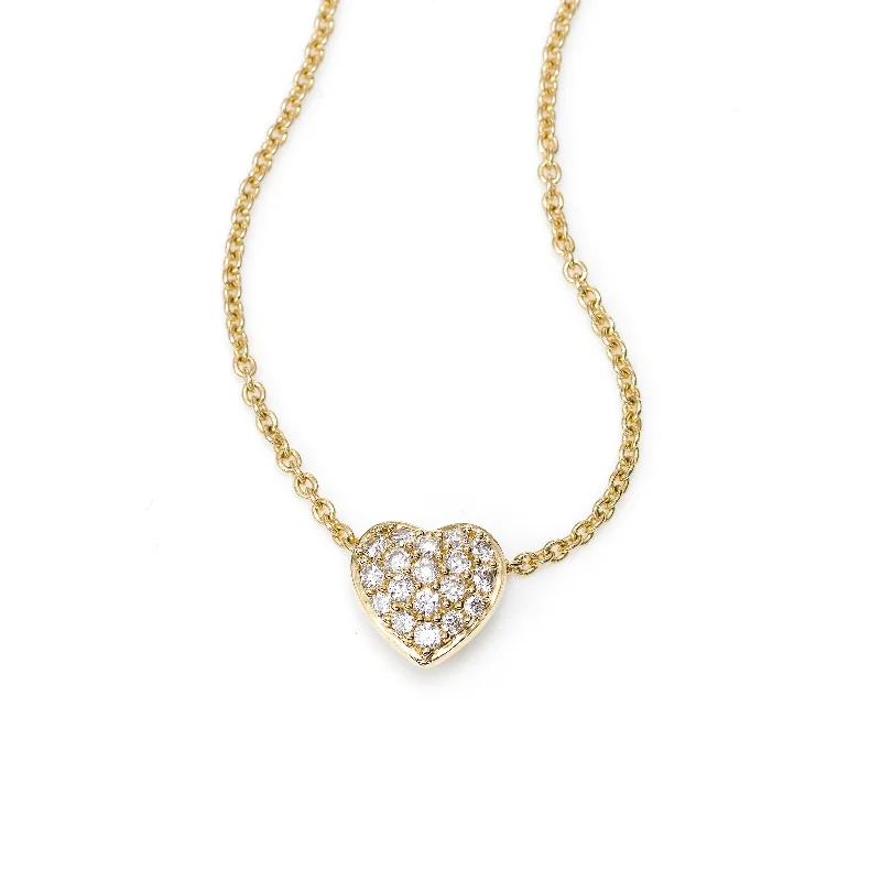 women’s vintage necklaces-Small Pavé Diamond Heart Necklace, 14K Yellow Gold