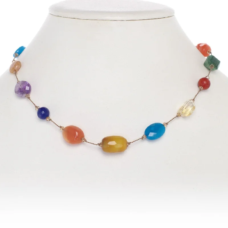 women’s long necklaces-Multi Gemstone Necklace, 17 Inches