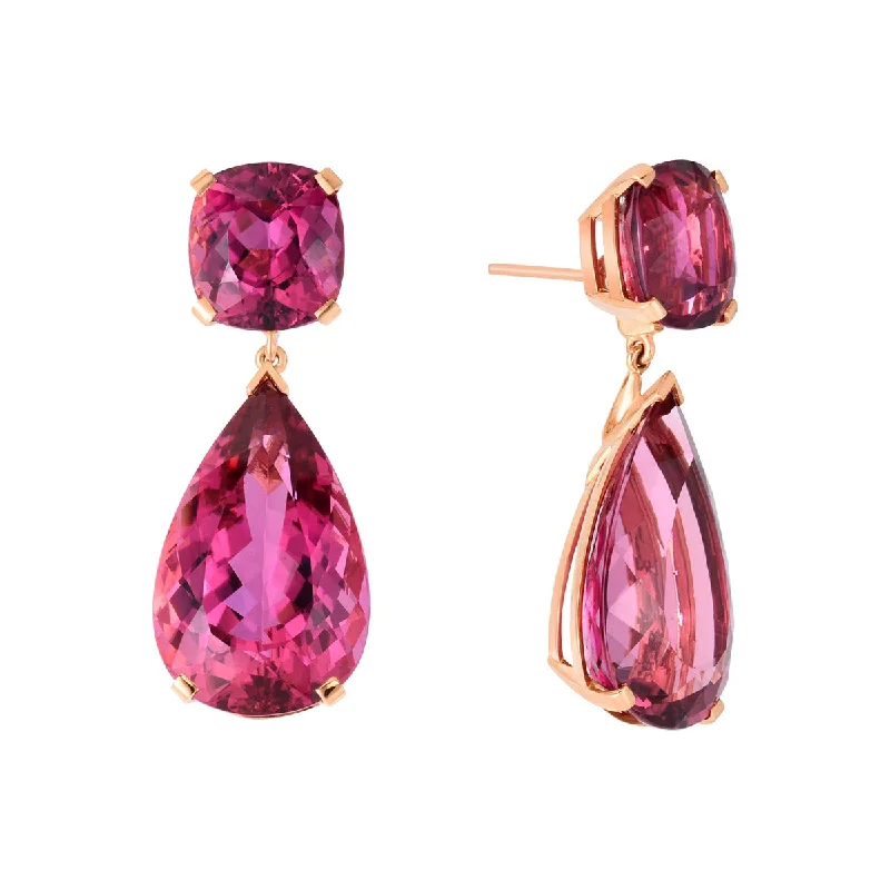 women’s heart-shaped earrings-Pink Tourmaline Drop Earrings in 18K Gold