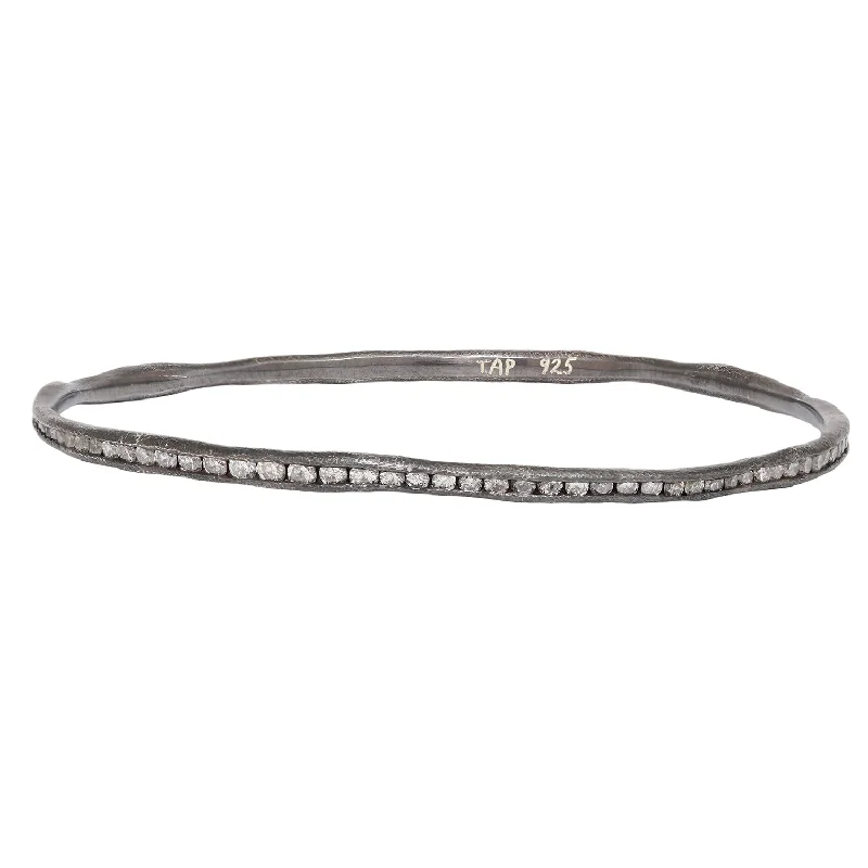 women’s stacked bracelets-Silver & Diamond Fissure Bangle